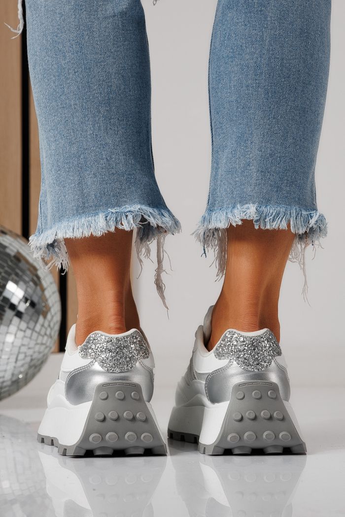 Női sportcipők ezüst öko bőrből készült Mia #24318
