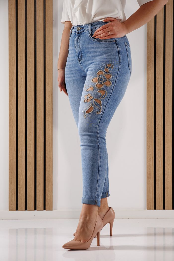 Női Mom Fit farmernadrág Alexia kék #A1355