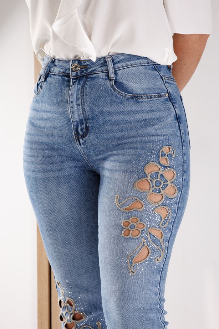 Női Mom Fit farmernadrág Alexia kék #A1355