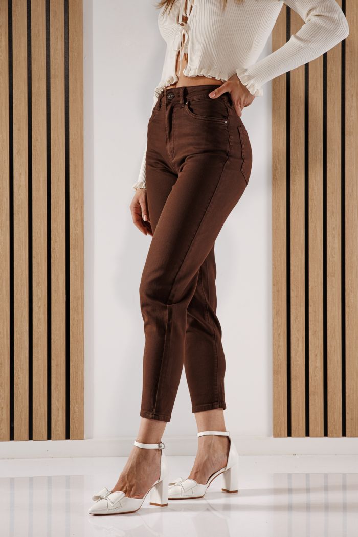 Női Baggy Fit farmernadrág Elena barna #A1373