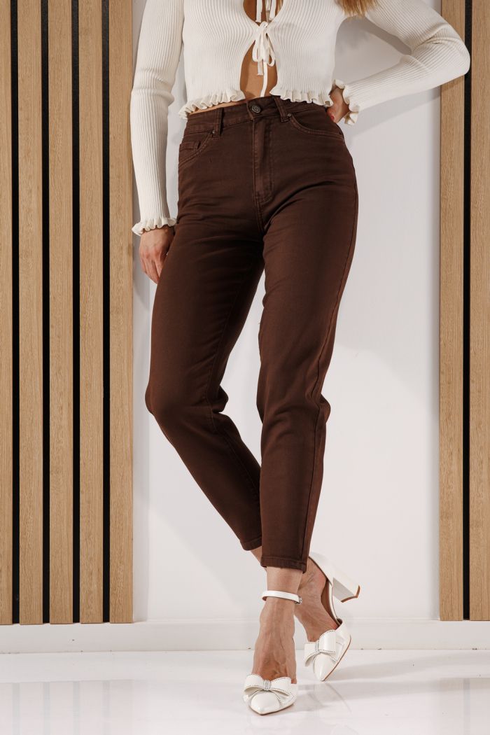 Női Baggy Fit farmernadrág Elena barna #A1373