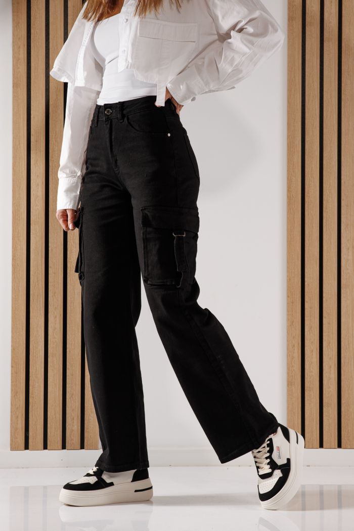 Rosa Fekete Női Cargo Tipusu Farmer #A630