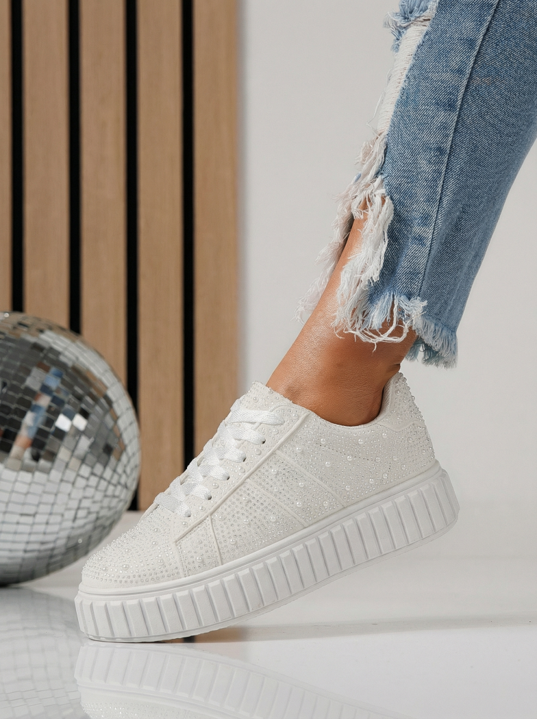 Női fehér színű, ekológikus bőrből készült tornacipő Loris #24403