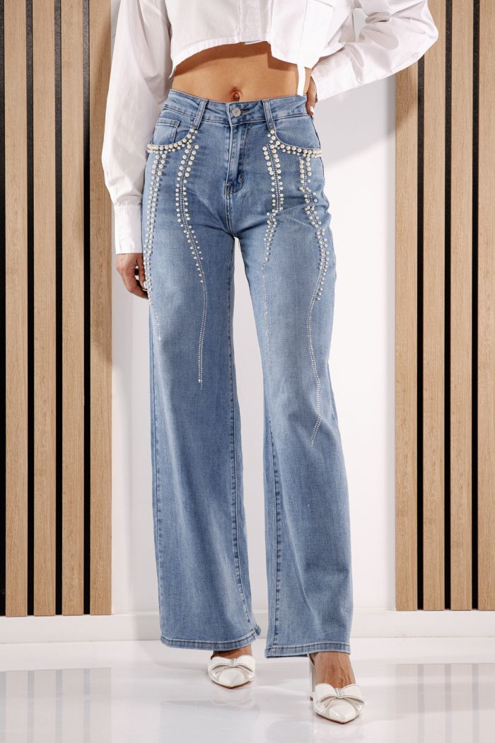 Női Wide Leg farmernadrágok Alena kék #A1380