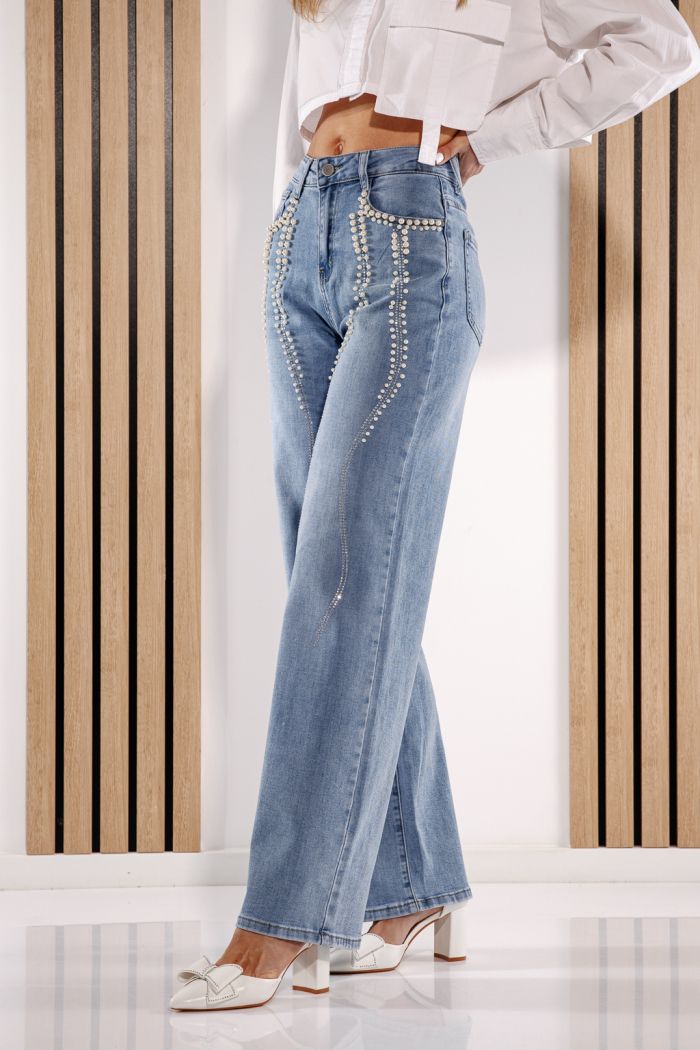 Női Wide Leg farmernadrágok Alena kék #A1380