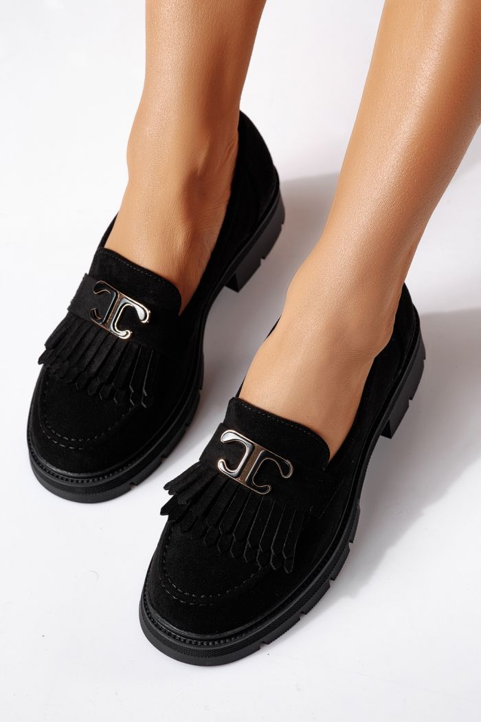 Női alkalmi cipők fekete öko bőrből velúrból  Galia #24443