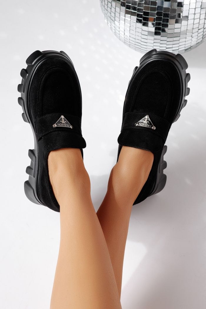 Női alkalmi cipők fekete öko velúrból készült Oriana #24485