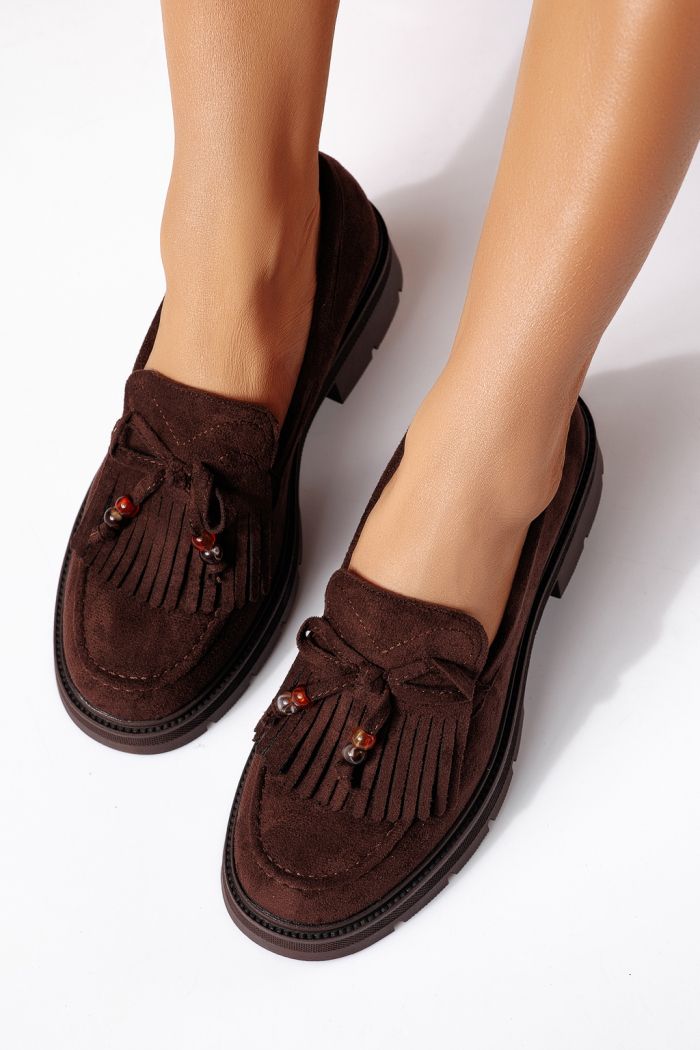 Női alkalmi cipők barna öko bőrből velúrból  Eliana #24438