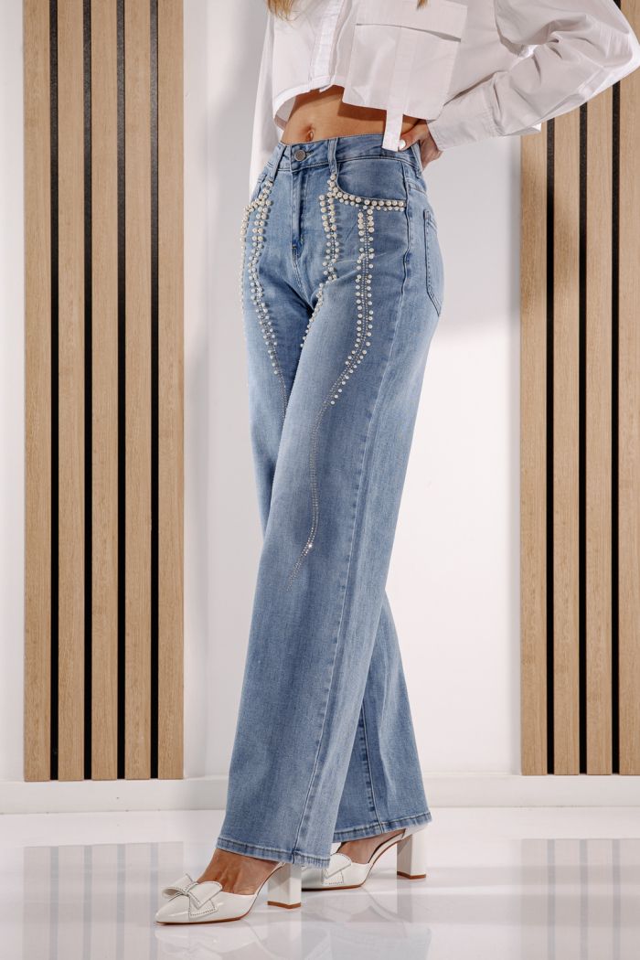 Női Wide Leg farmernadrágok Alena kék #A1380