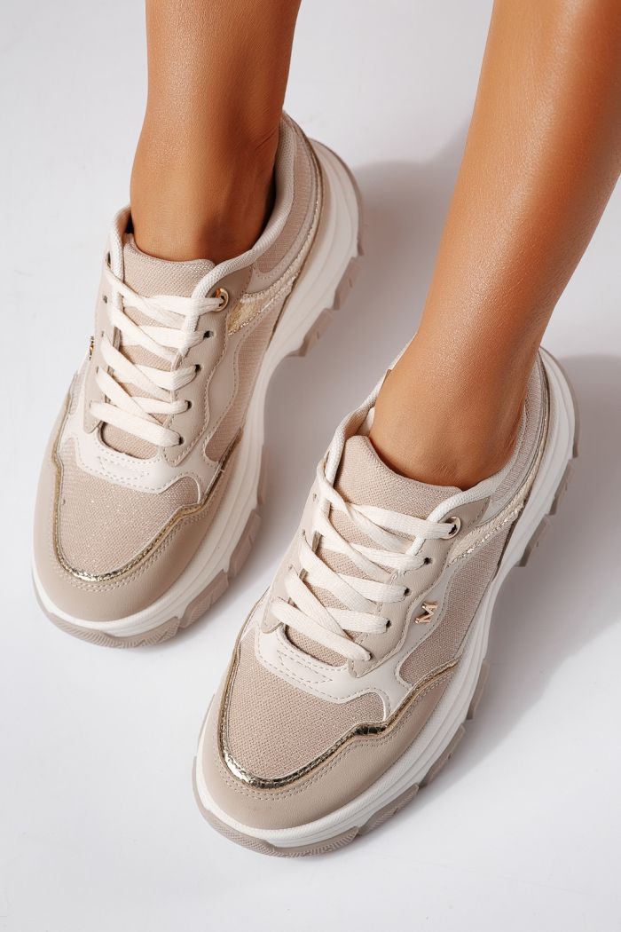 Női sportcipők bézs öko bőrből készült Savina #24493