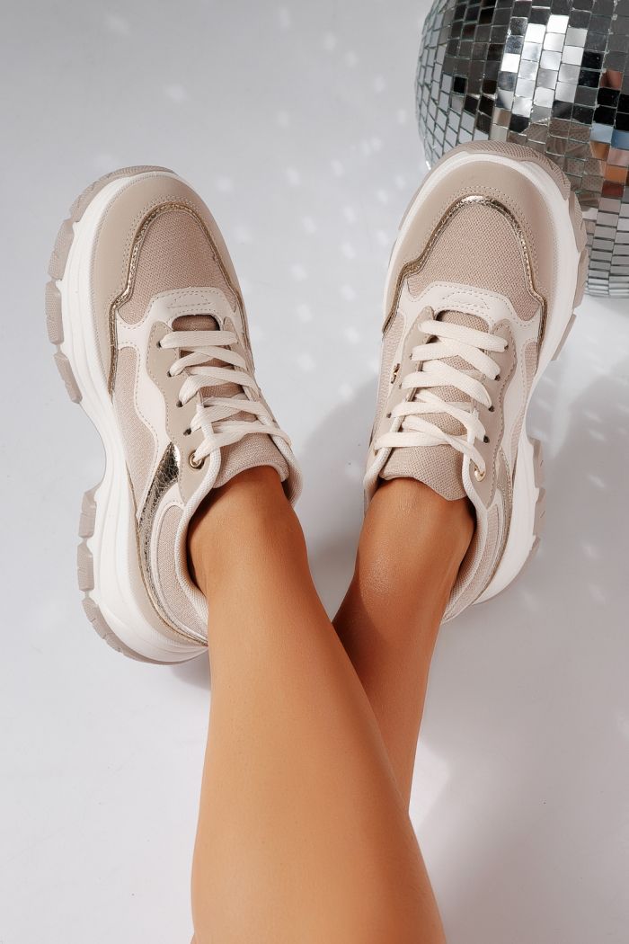 Női sportcipők bézs öko bőrből készült Savina #24493