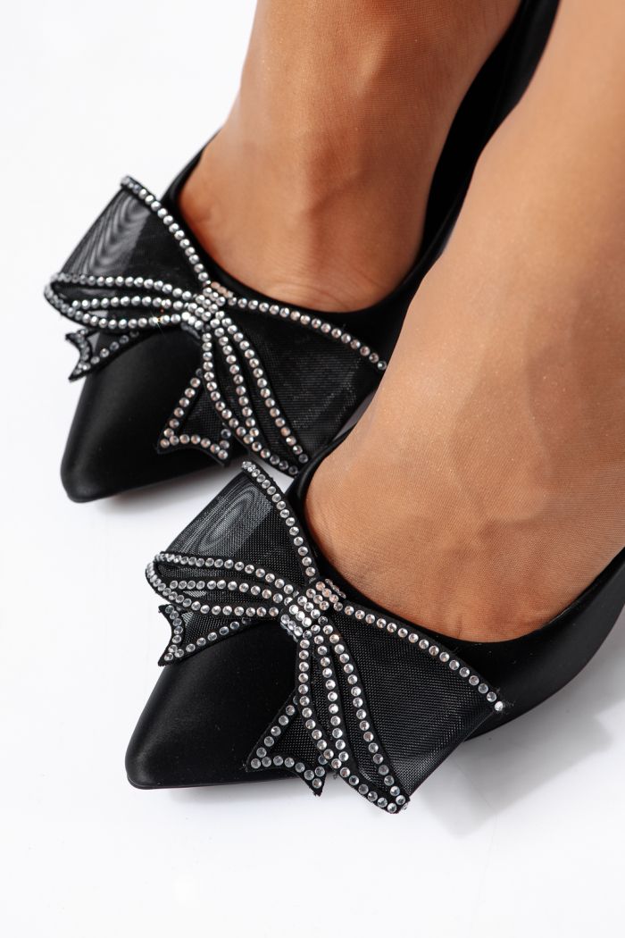 Női magas sarkú cipők fekete szatén Ayala #24430