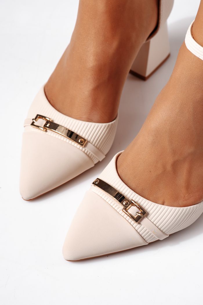 Női magas sarkú cipők bézs öko bőrből készült Amina #24423