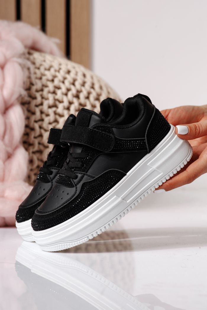 Fekete gyerek tornacipő ekológikus bőrből Aris #24399