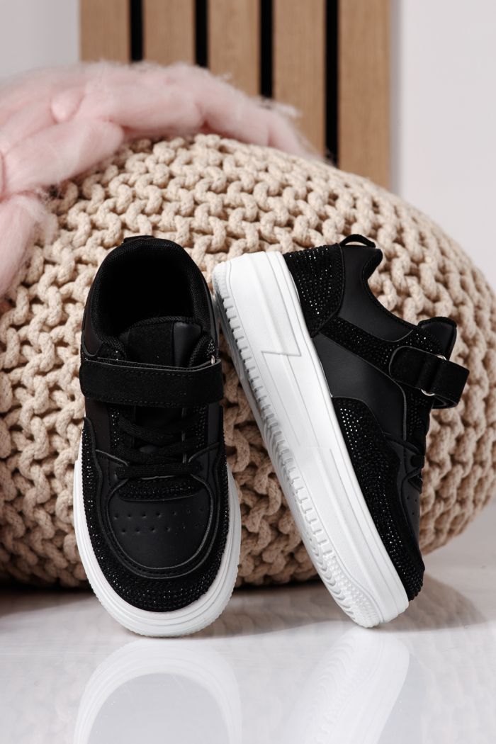 Fekete gyerek tornacipő ekológikus bőrből Aris #24399