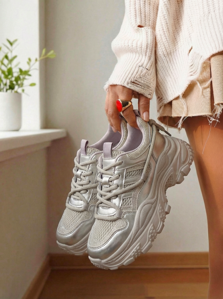 Női sportcipők rózsaszín arannyal textil anyagból készült Ianca #24515