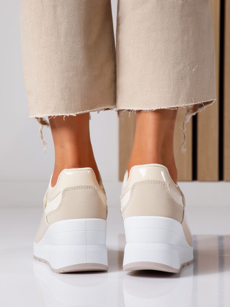 Anais Női Sportcipő cu platforma Bezs Ökológiai Bőrből #24536