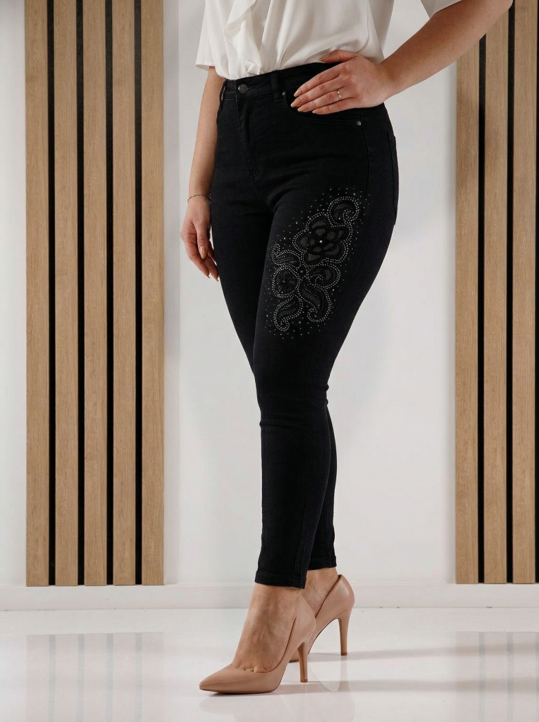 Farmernadrág MomFit nőknek Helena fekete #A1393