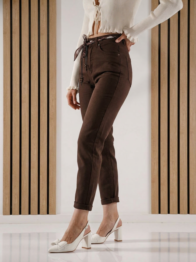 Női baggy fit farmernadrág Hannah barna #A1411