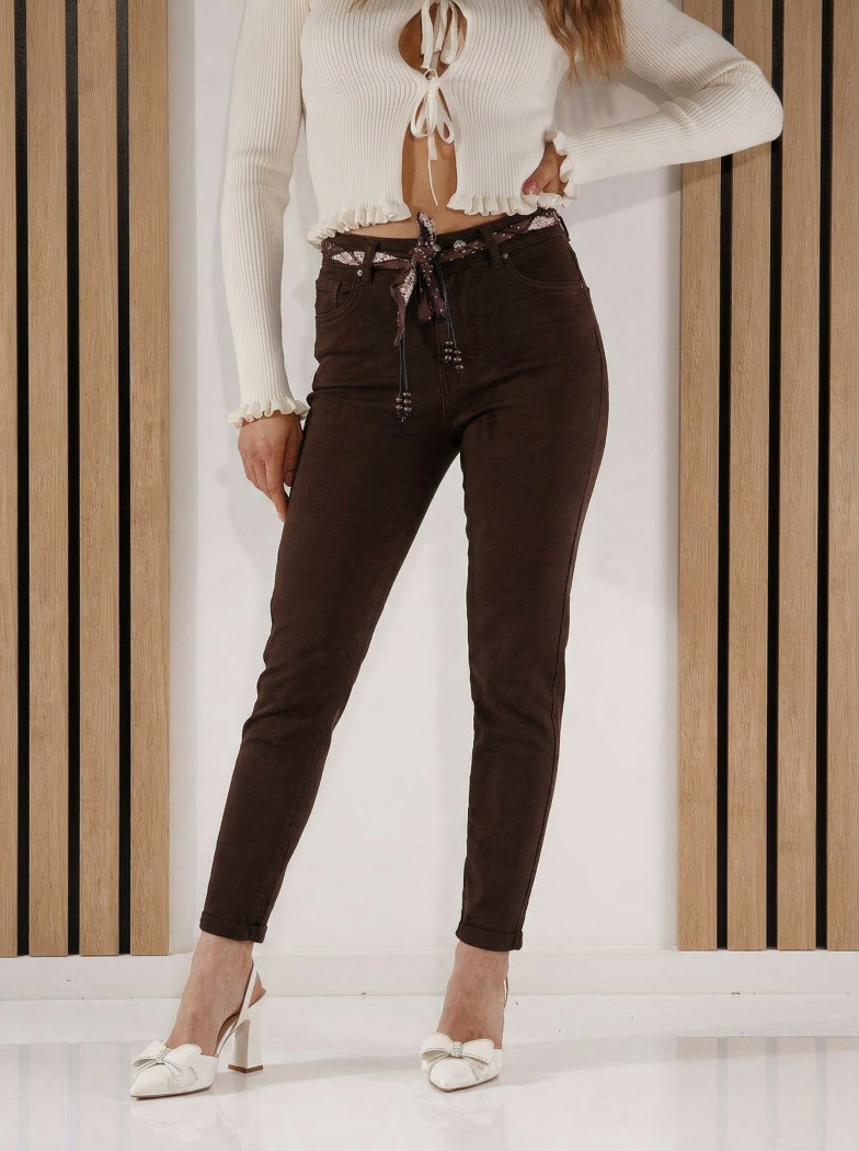 Női baggy fit farmernadrág Hannah barna #A1411