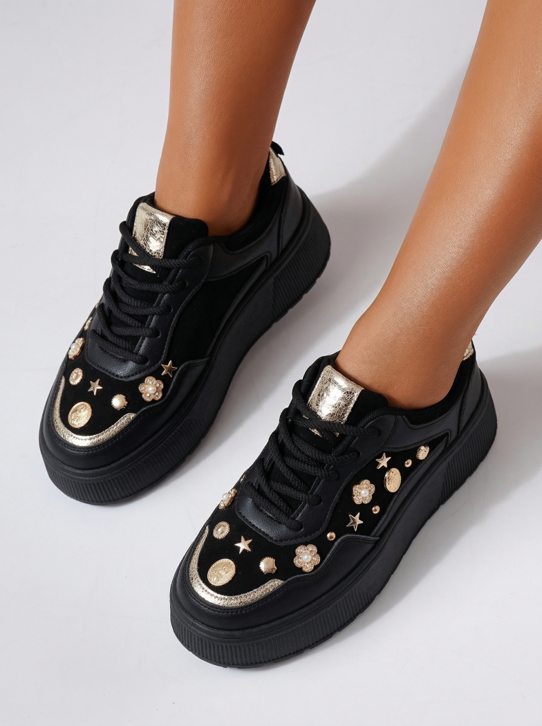 Női fekete sportcipő ekológikus bőrből Diana2 #24601