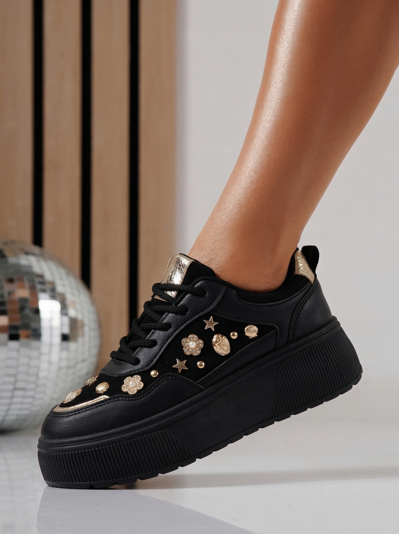 Női fekete sportcipő ekológikus bőrből Diana2 #24601