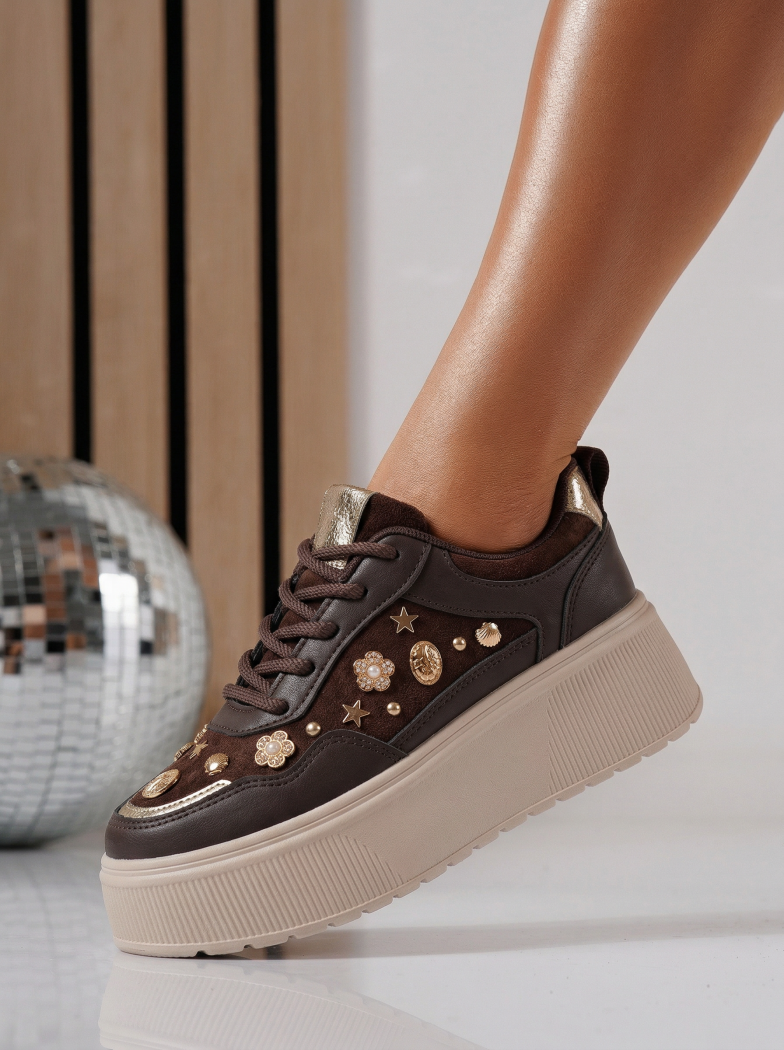 Női barna velúr ekológikus bőr tornacipő Diana2 #24599