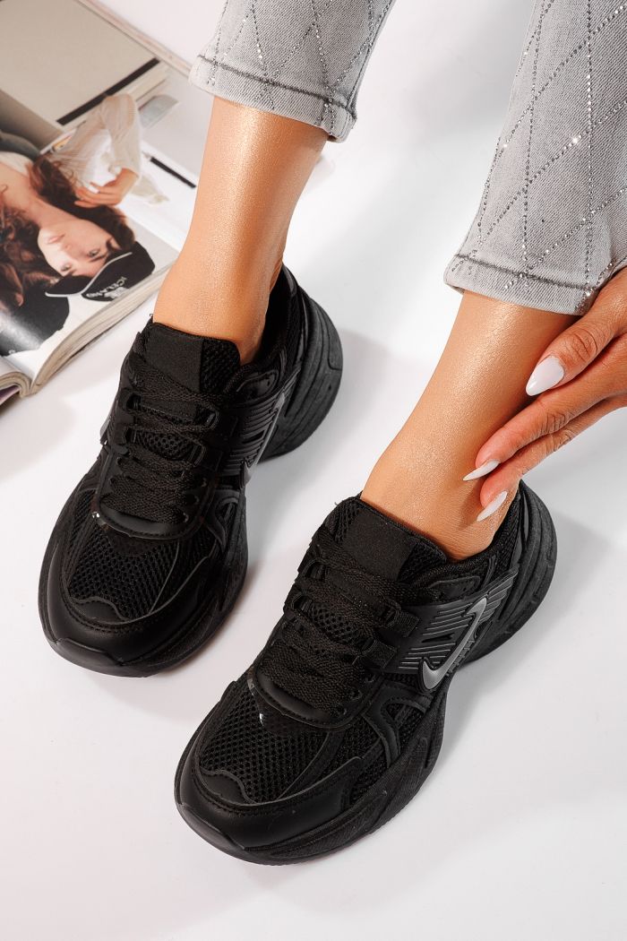 Női fekete tornacipő ökobőrből Amy #24602