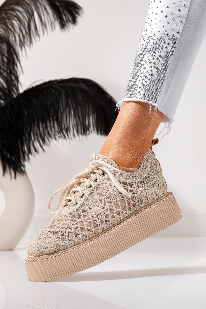 Női bézs alkalmi cipő textilből Asha #24614