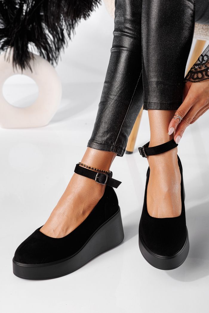 Selena Női Alkalmi Cipő Fekete Ökológiai Velúr Lakkbőr #24658