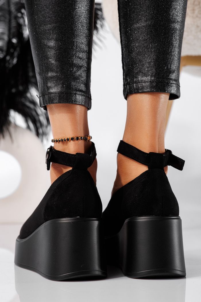 Selena Női Alkalmi Cipő Fekete Ökológiai Velúr Lakkbőr #24658