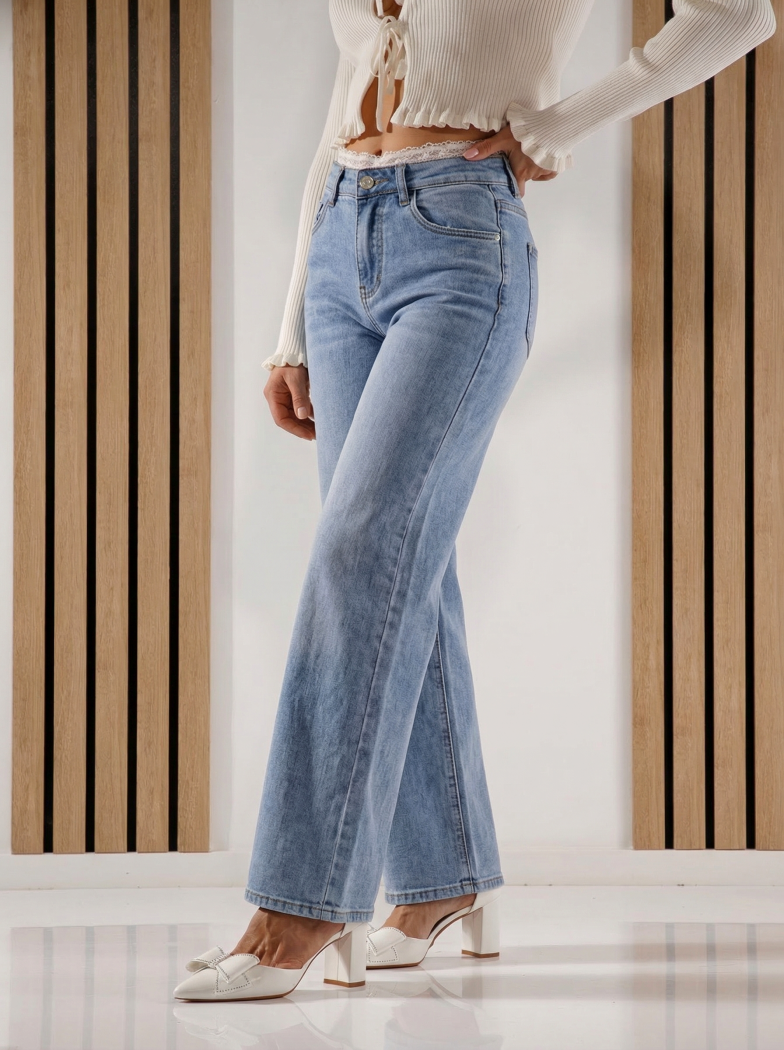 Wide Leg női farmernadrág Perla fehér #A1425