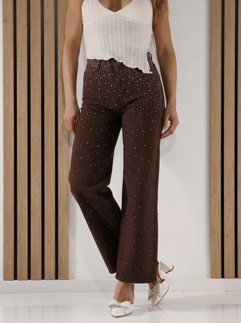 Wide Leg női farmernadrág  Zandra barna #A1426