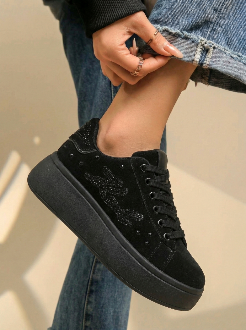 Női sportcipők fekete öko velúrból készült Saphira #24680