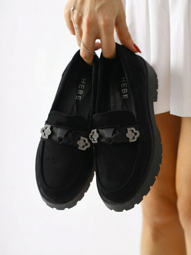 Női alkalmi cipők fekete öko velúrból készült Elaris #24670