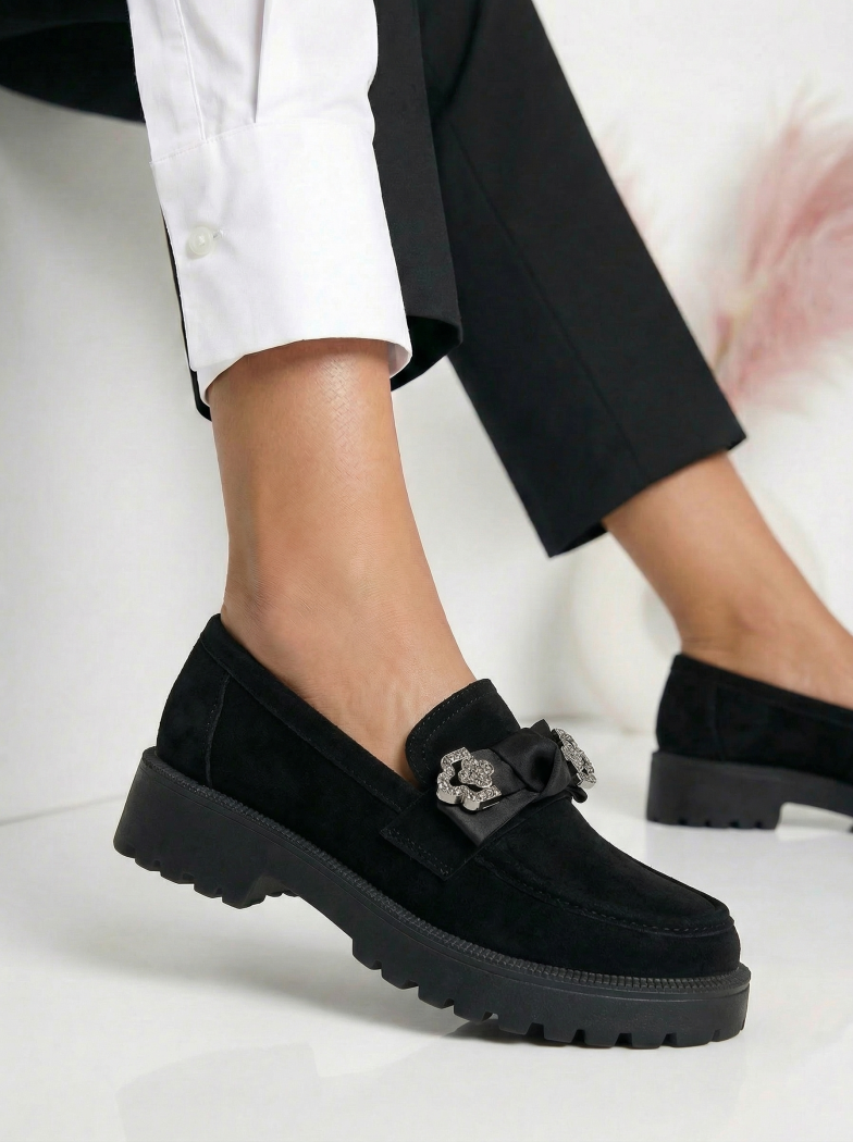 Női alkalmi cipők fekete öko velúrból készült Elaris #24670