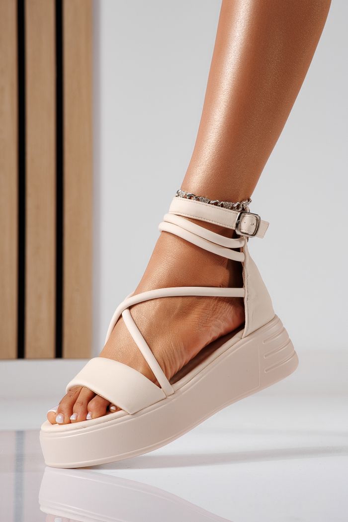 Női platform szandálok bézs öko bőrből készült Teodora #24692