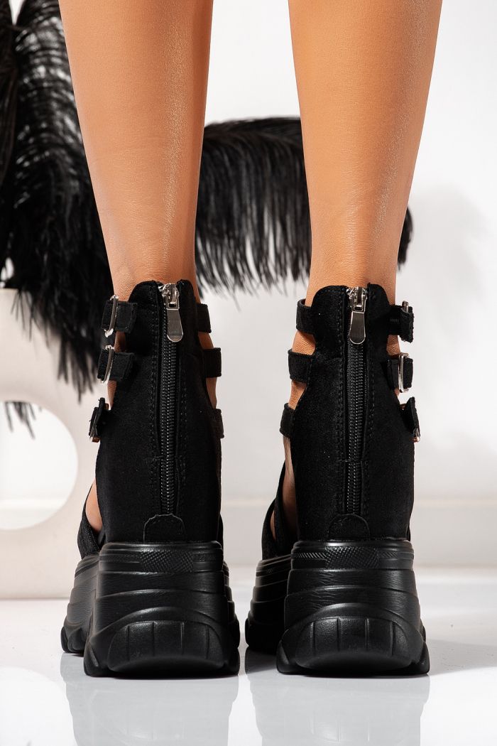 Női fekete textil platformszandál Jeremi #24733