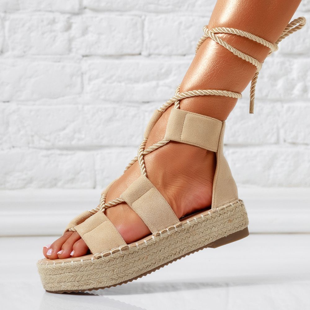 Női bézs színű platform szandál ekológikus bőrből Miha #24787