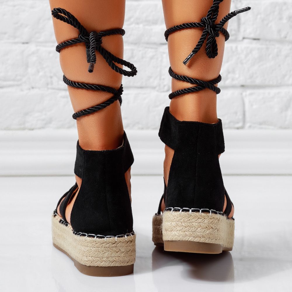 Női fekete platform szandál ekológikus bőrből, velúr Miha #24788