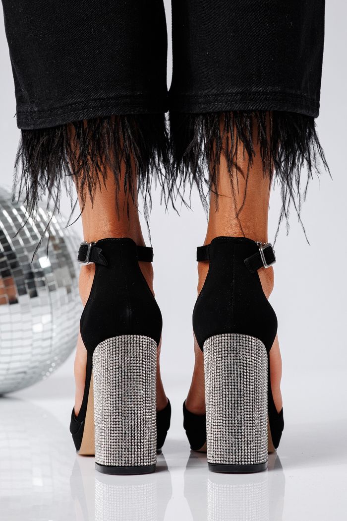 Női fekete sarkú szandál ökobőrből Evelyn #24807