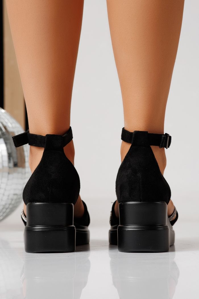 Női platform szandálok fekete öko velúrból készült Althea #24852