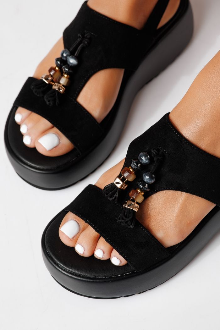 Női platform szandálok fekete öko velúrból készült Enisa #24761