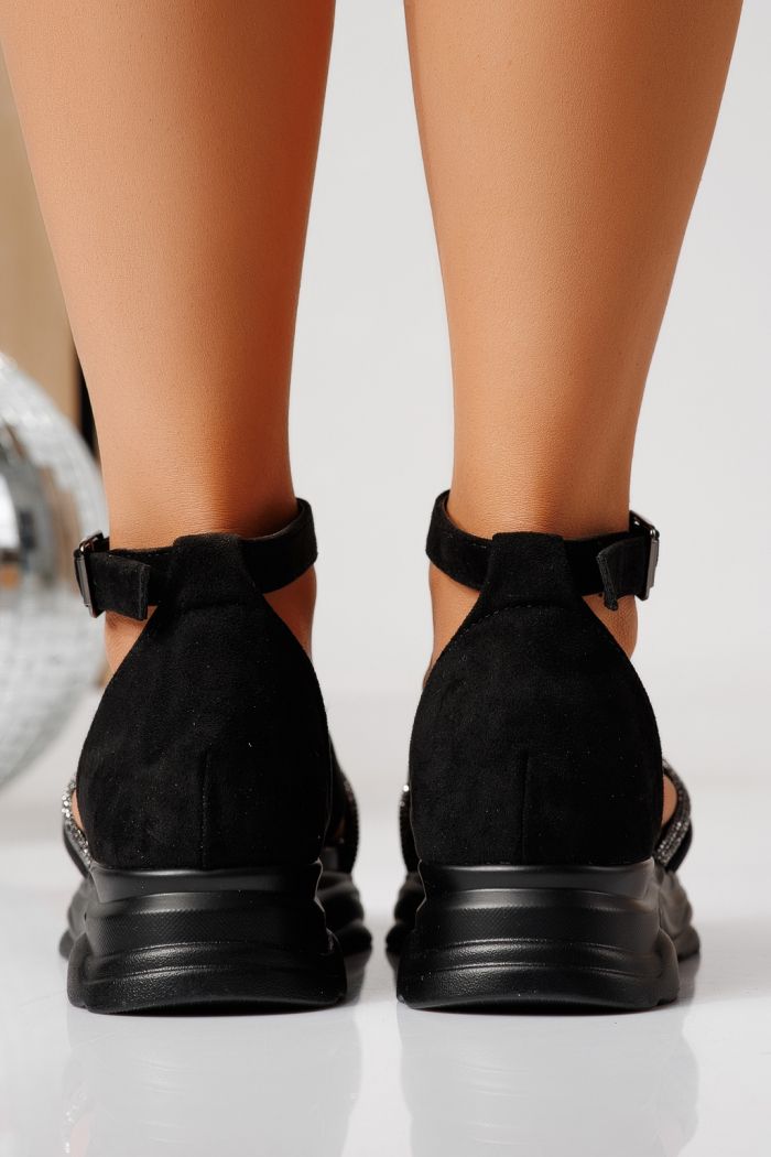 Női platform szandálok fekete öko bőrből készült Xandria #24718