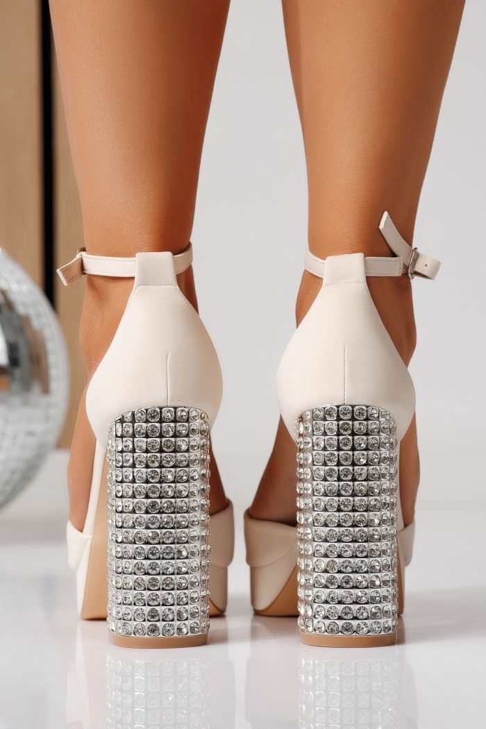 Női magas sarkú szandálok bézs öko bőrből készült Talisa #24856