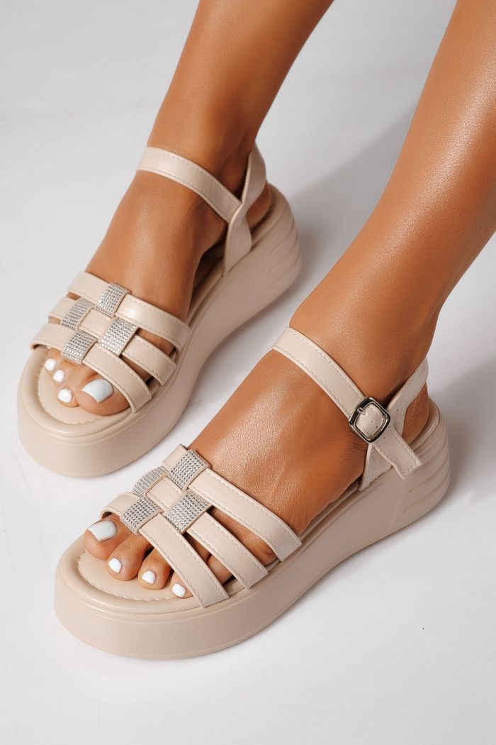 Női platform szandálok bézs öko bőrből készült Aelira #24700