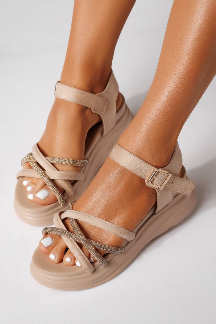 Női platform szandálok bézs öko velúrból készült Eline #24756