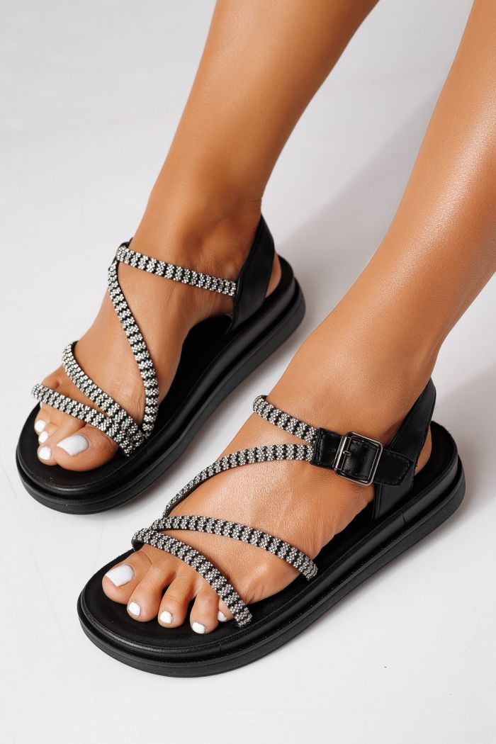 Női alacsony sarkú szandálok fekete öko bőrből készült Noemi #24933