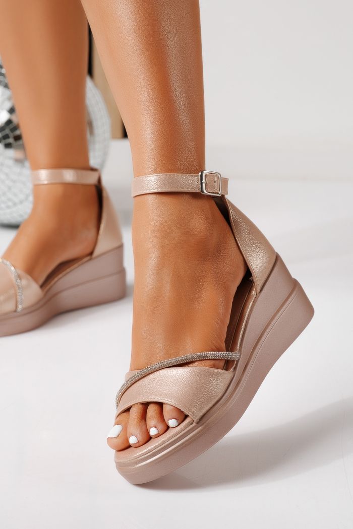 Női platform szandálok rózsaszín arany  öko bőrből készült Althea #24849