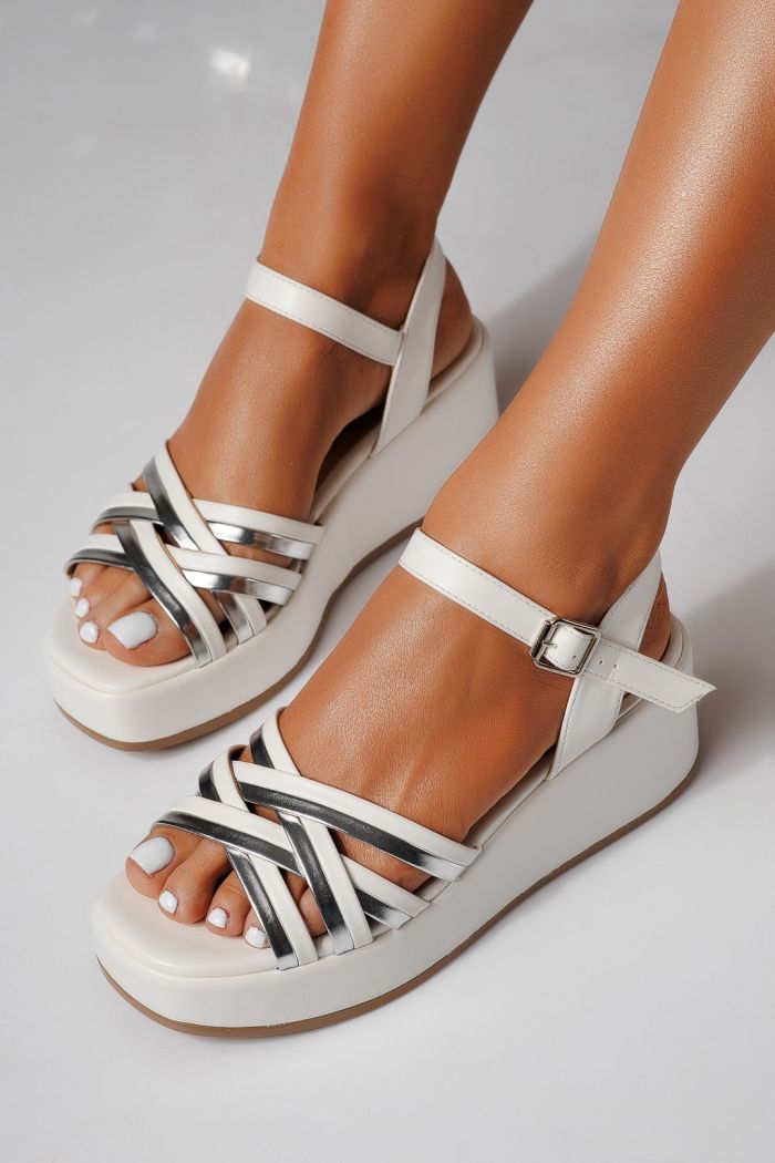 Női platform szandálok fehére öko bőrből készült Anora #24744